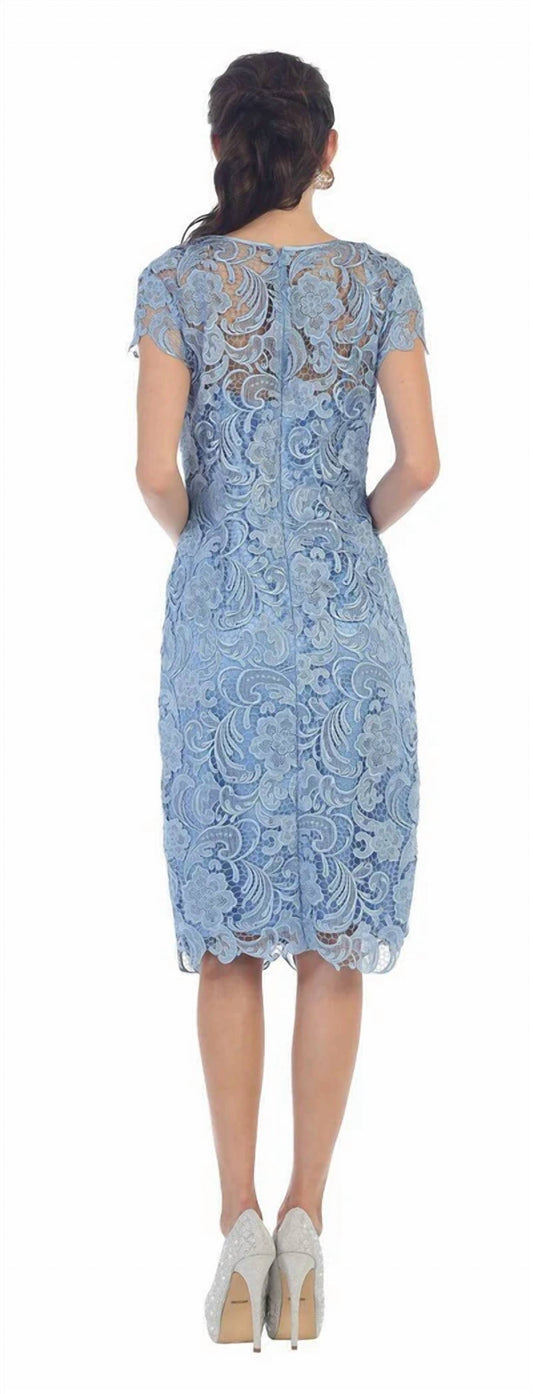 Jewel Scalloped Lace Cocktail Midi Dress