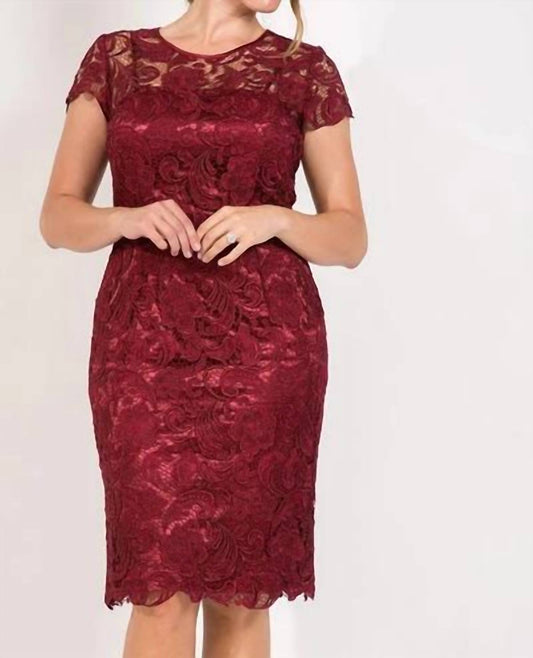 Jewel Scalloped Lace Cocktail Midi Dress - Plus
