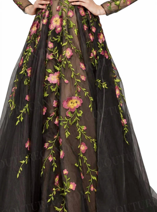 Cold Shoulder Embroidered Gown