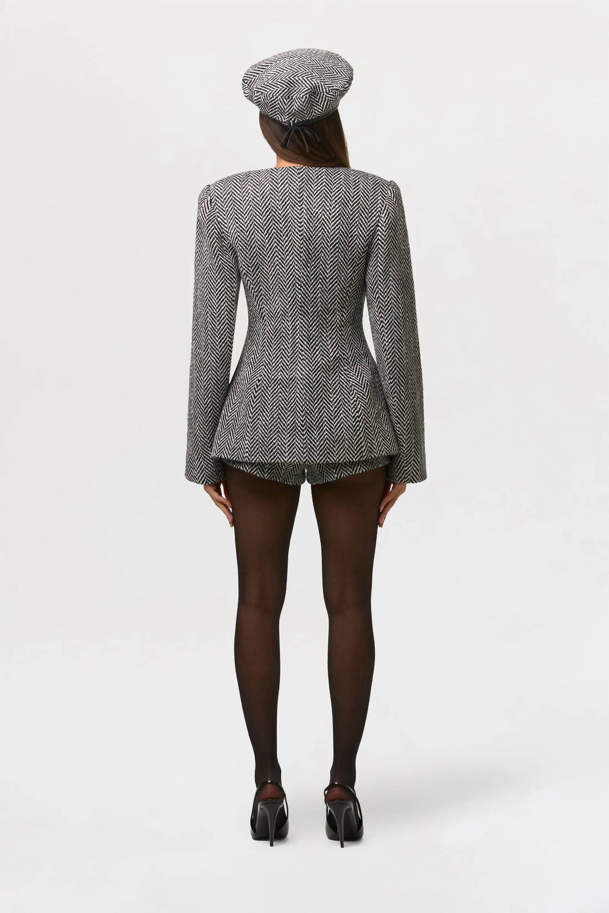 Chevron Flared Hem Blazer