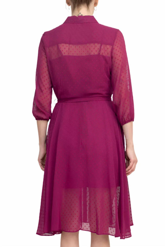 Collared Knee-length Chiffon Dress