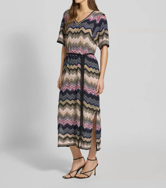 Knitted Zig Zag Print Midi Dress