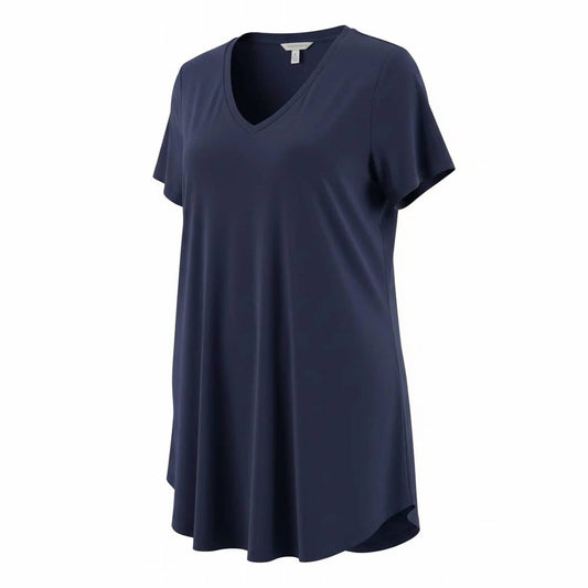 P & ROSE Women's V-neck Soft Basic Tee in Navy - view 2