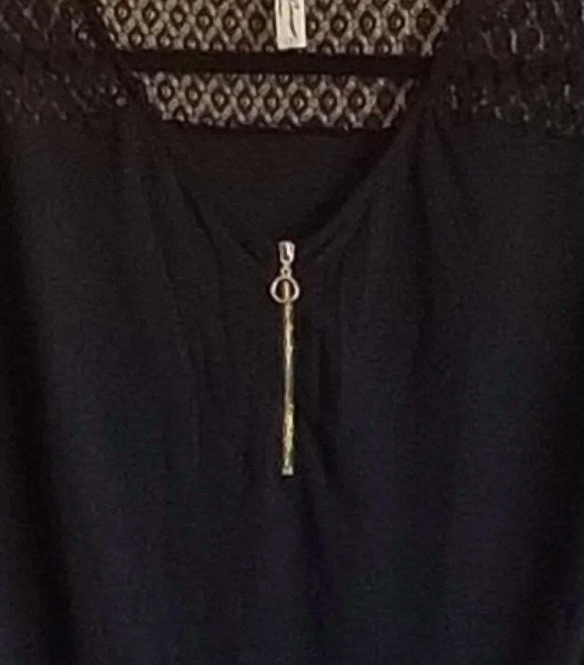 Women's Lace Yoke Zip Front Blouse Top