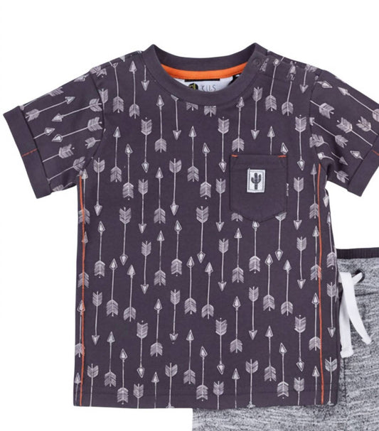 Petit Lem Kids Arrows 2-Piece Tee & Short Set in Grey - view 2