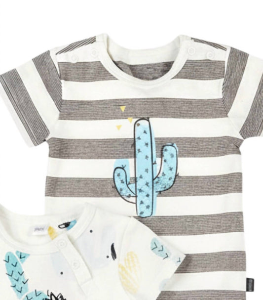 Kids Cactus Print Striped Onesies & Pants - Set Of Two