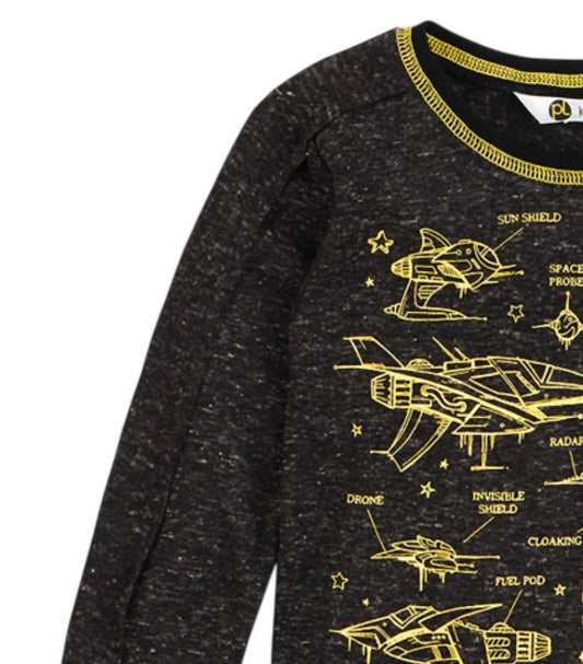Kids Long Sleeve Spaceship T-shirt