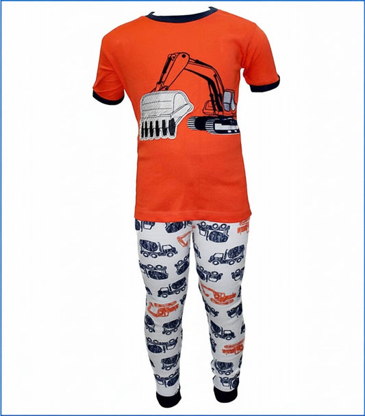 Kids Short Sleeve Construction Trucks Pajama Set