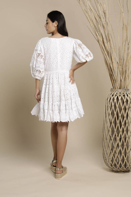 Anglaise Puff Sleeve Tiered Mini Dress