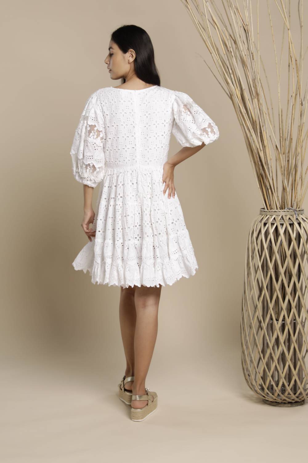 Anglaise Puff Sleeve Tiered Mini Dress