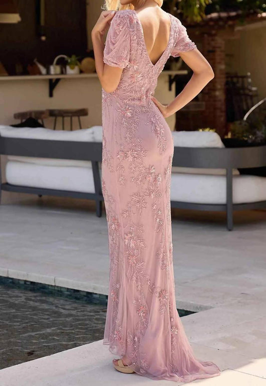 Puff Sleeve V-neck Gown