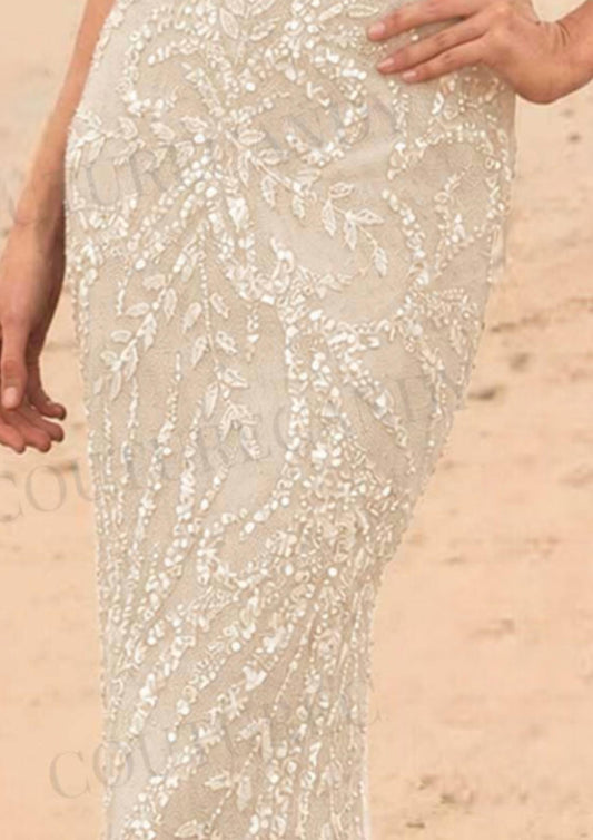 Spaghetti Strap Beaded Prom Gown
