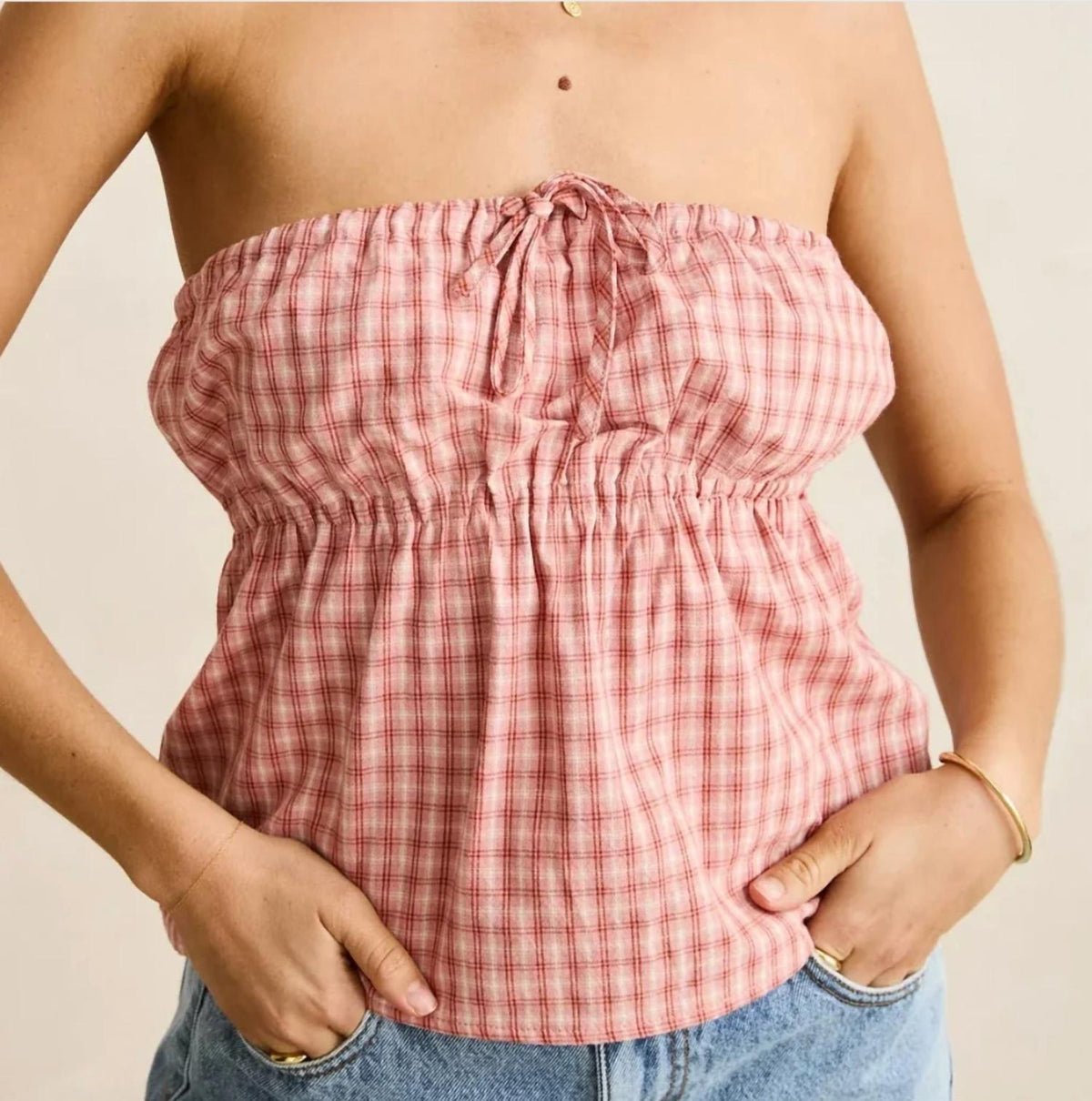 Kirra Check Strapless Top