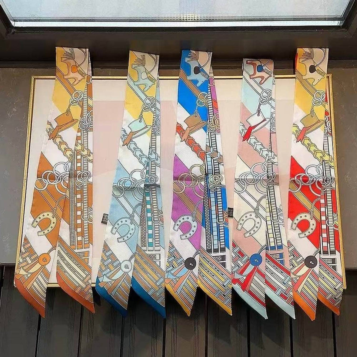 Women's Chain & Harness Print Silky Skinny Scarf