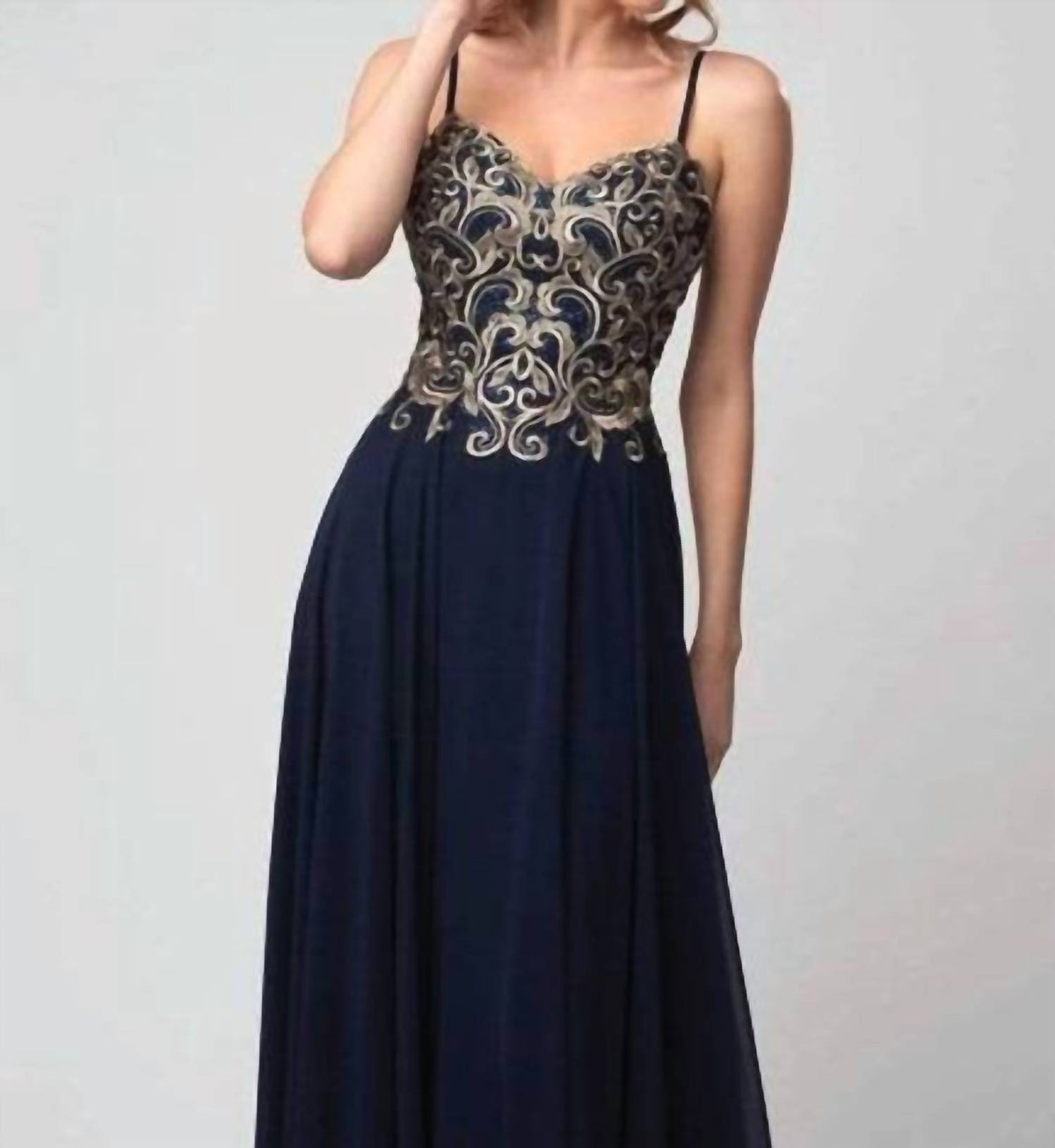Sweetheart Gilt-embroidered Bodice Maxi Dress