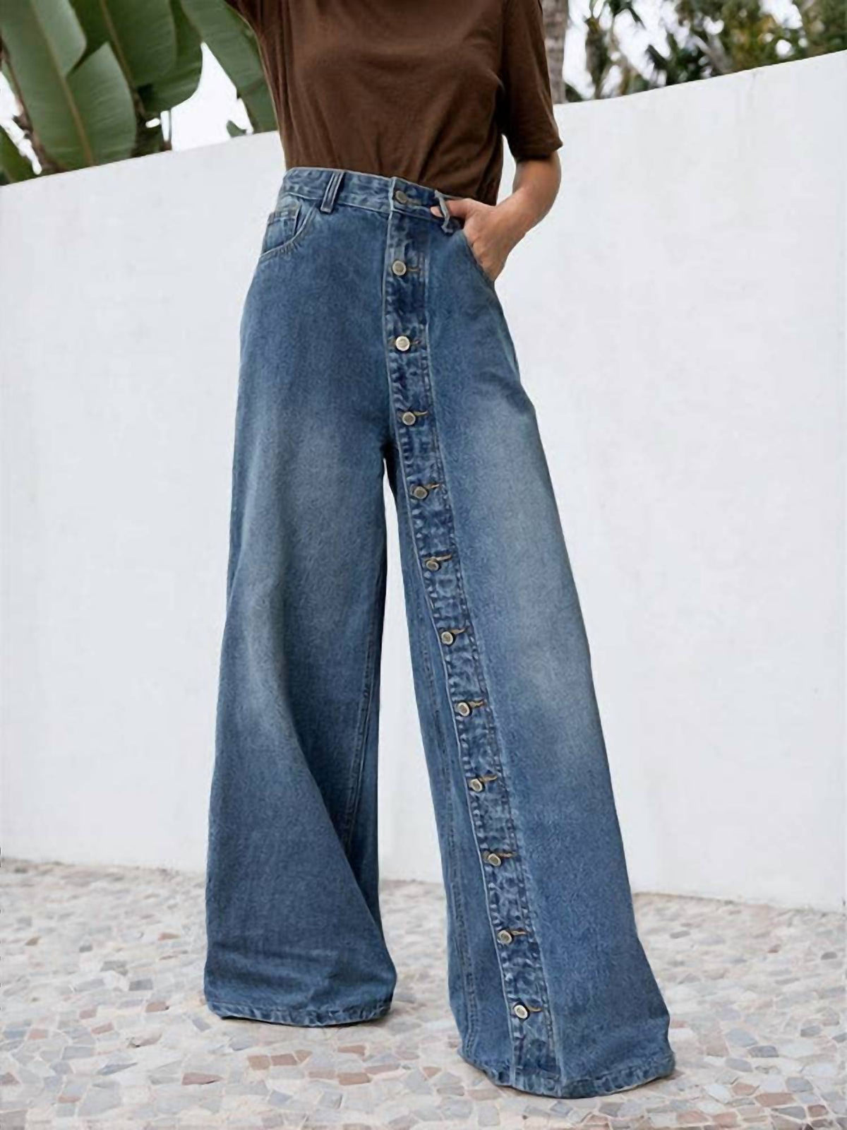 Women's High Waisted Loose Buttoned Pockets Jean