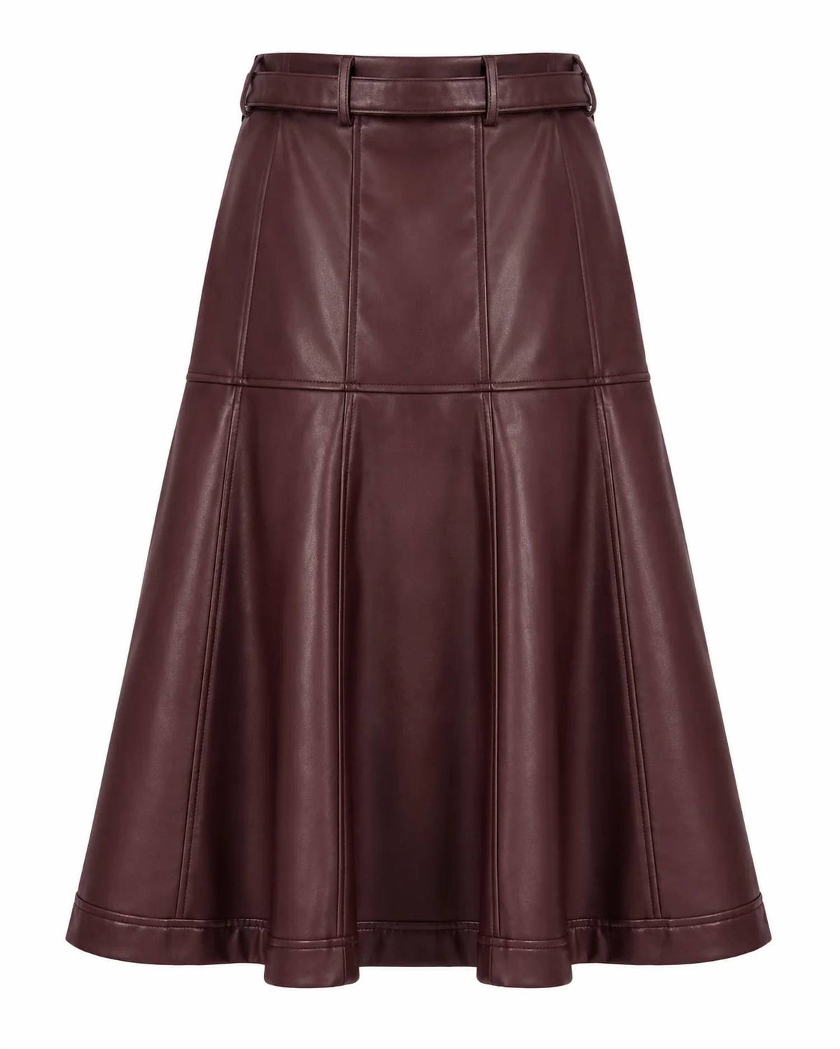 Elodie Belted Faux Leather Midi Skirt