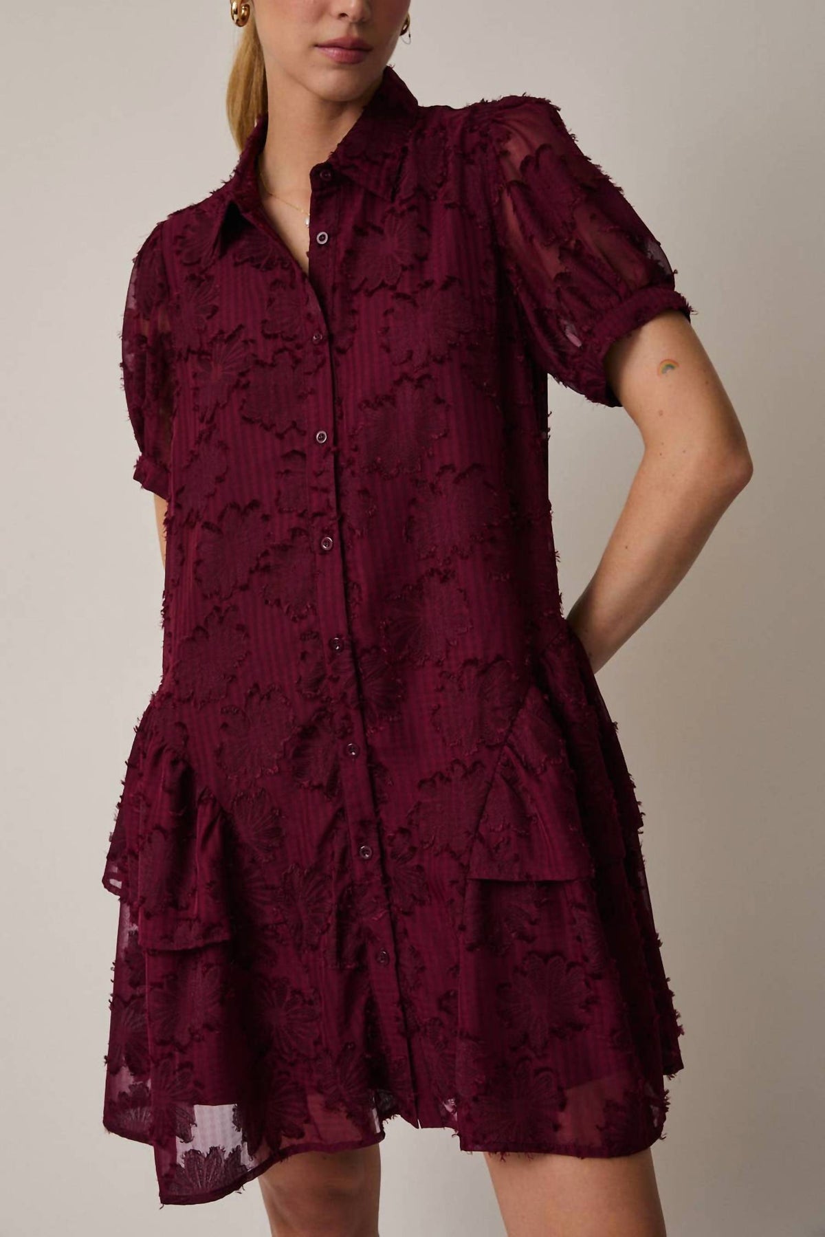 Seraphina Tiered Button-down Shirt Mini Dress