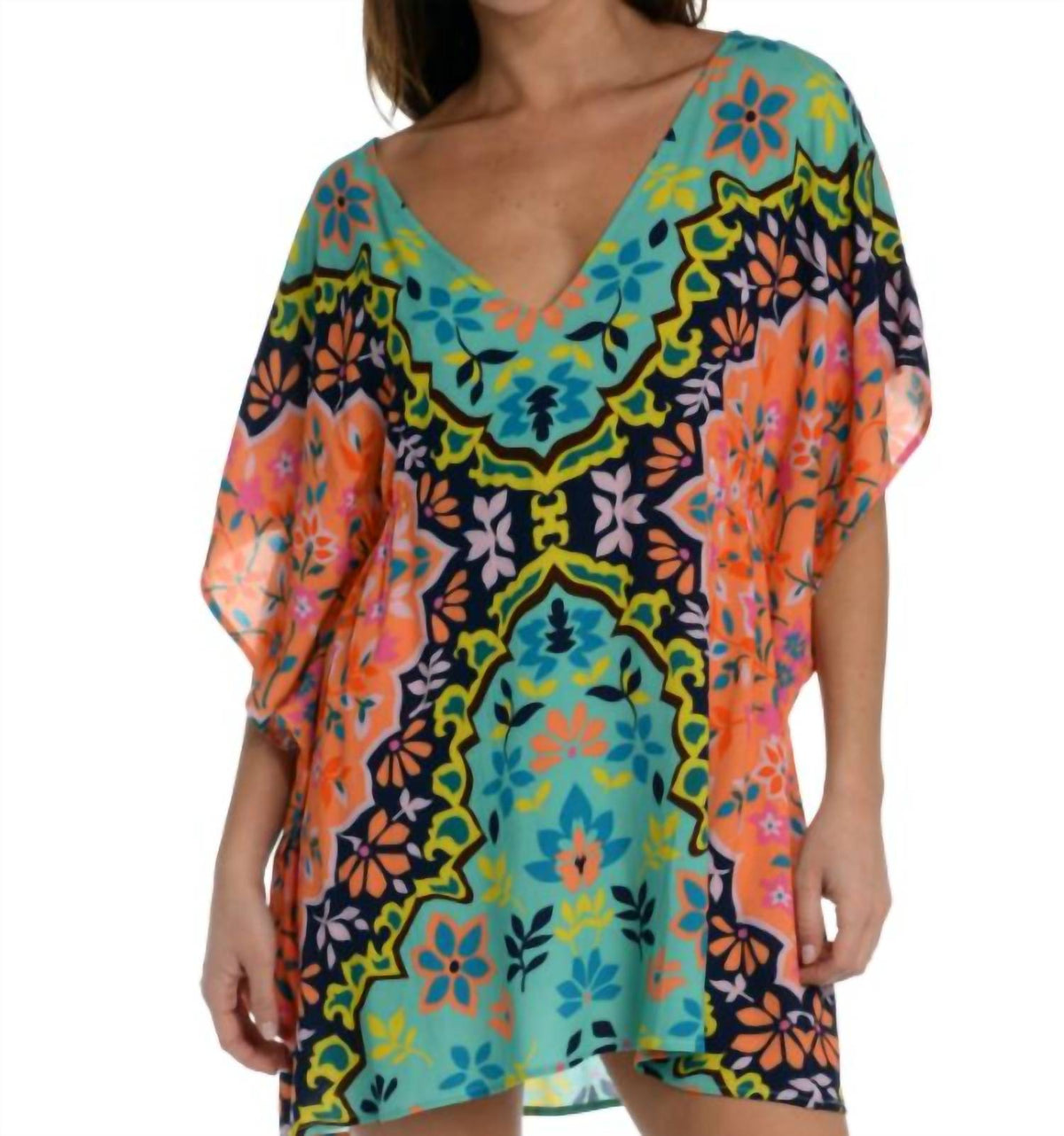 Flora Block Caftan Swim Cover