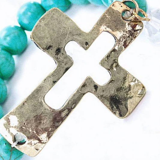 Women's Hammered Cross Stretch Bracelet