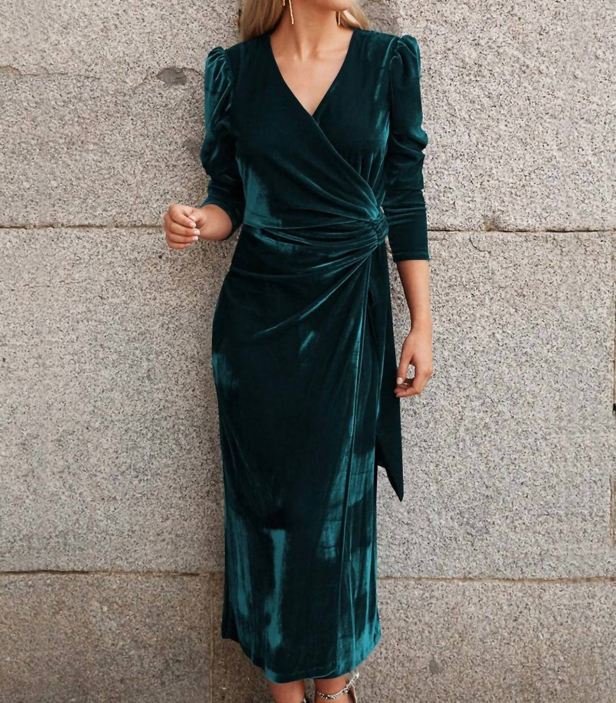 Waist Tie Velvet Long Dress