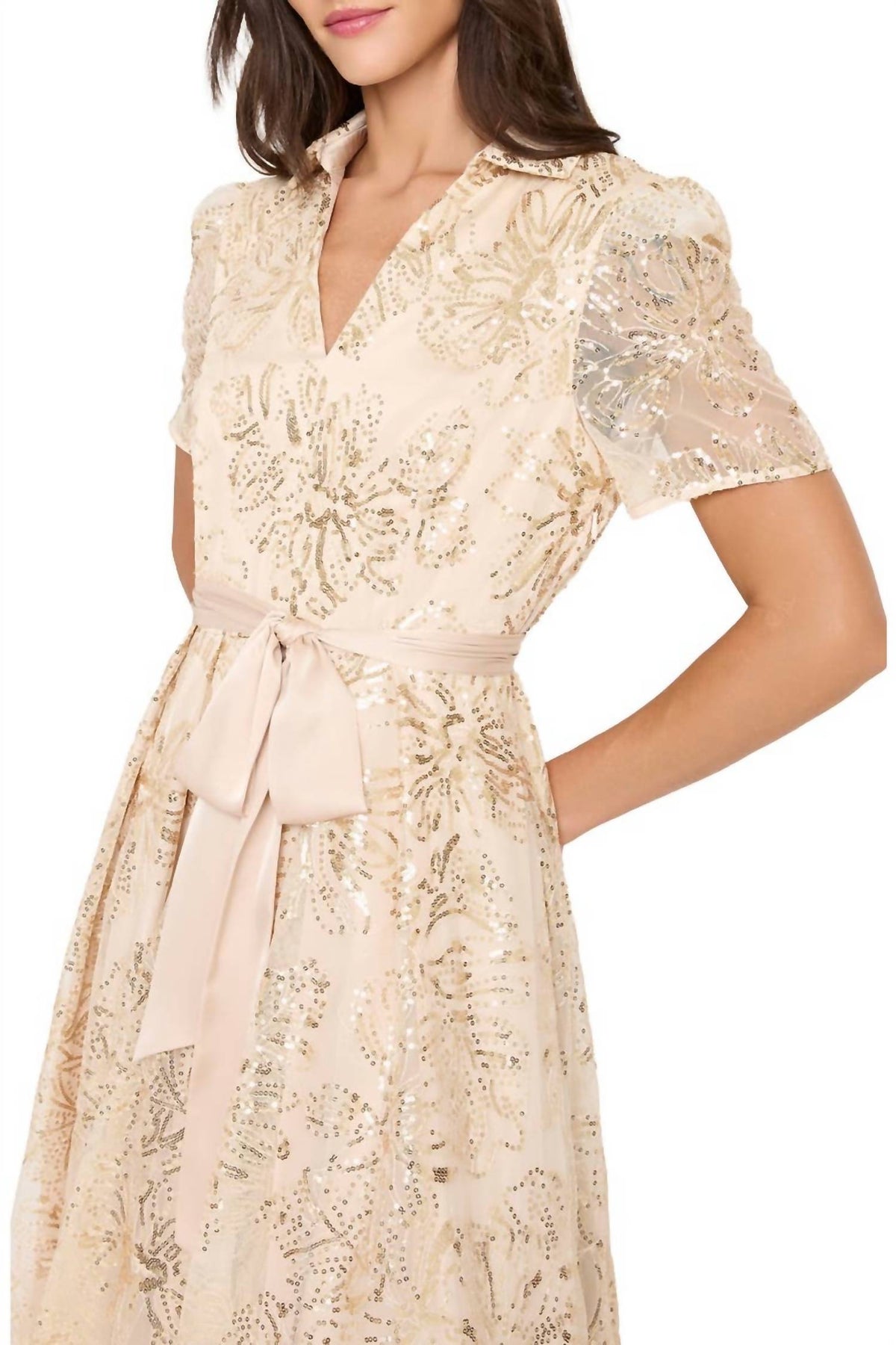 Collared V-neck Sequin Dress