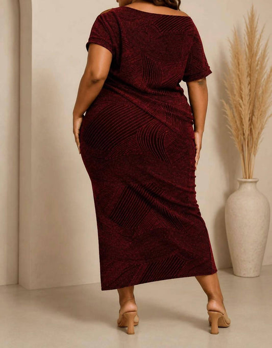 Gia Plus Size Shimmer Knit Top and Midi Skirt Set for Women