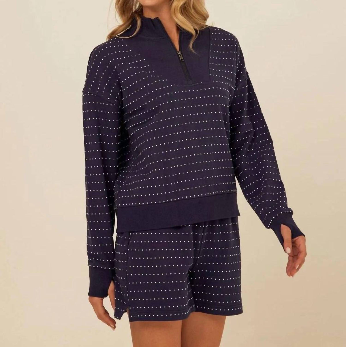 Kindra Dot Embroidered Terry Pullover