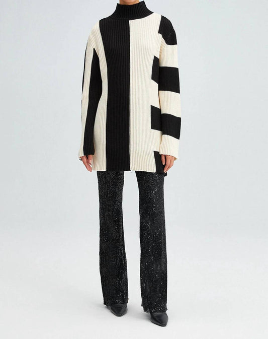 Touche Prive Women's Twiggy Mod Striped Oversized Sweater Dress in Black - view 2