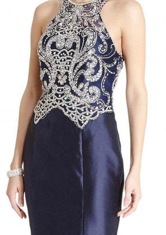 Cutout Back Beaded Prom Dress