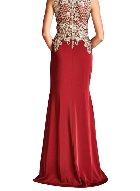 Embroidered Sheath Evening Maxi Dress