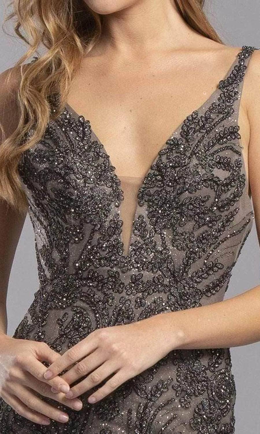 Glitter Plunging V-neck Cocktail Mini Dress