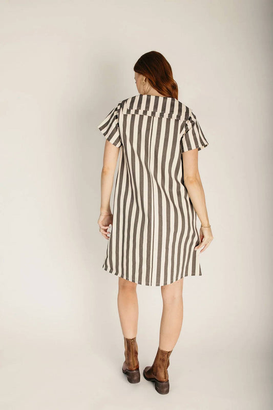 Striped Sailor Collar Denim Dress