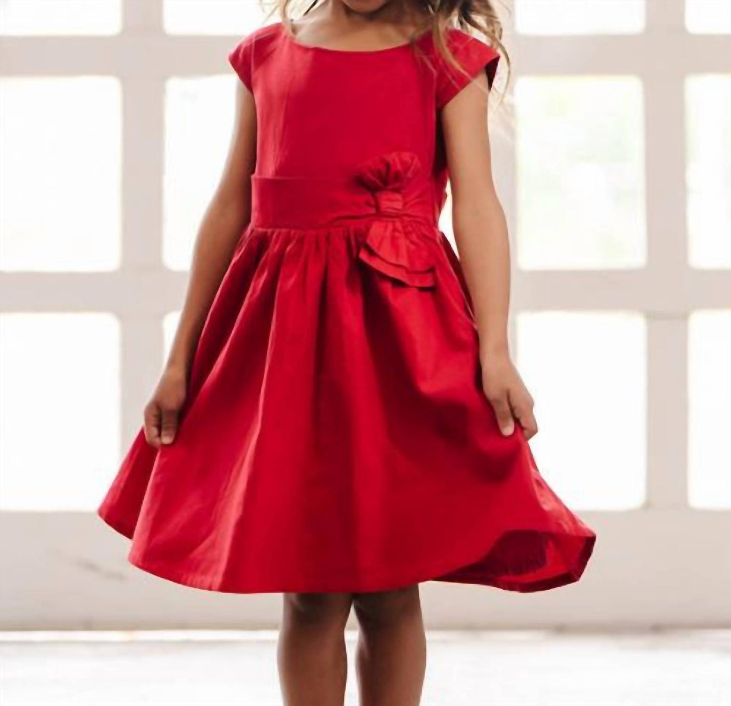 Kid's Organic Cap Sleeve Party Dress With Bow Sash