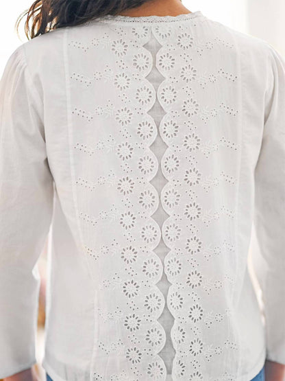 Lace Accent Eyelet Blouse