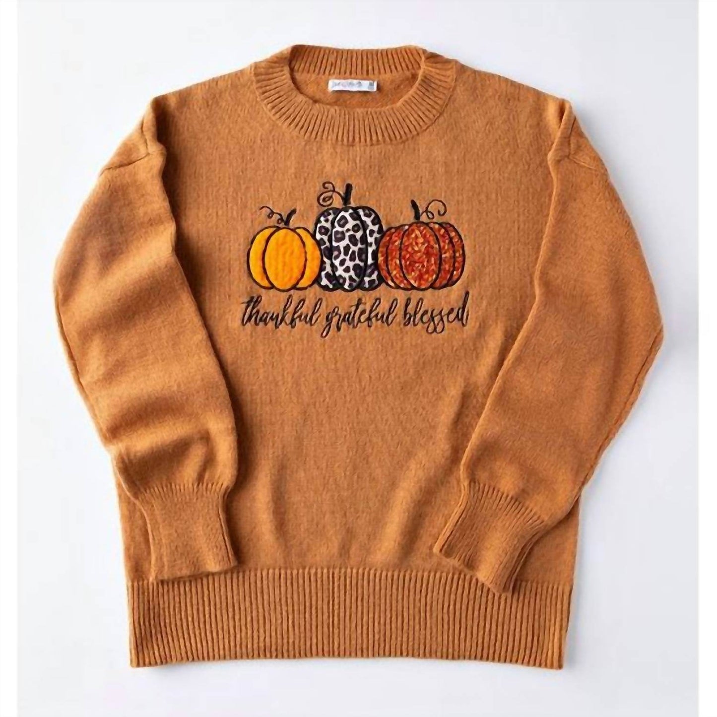 Love in Faith - Women's Grateful Thankful Blessed Pumpkin Sweater - Rack Hunt -