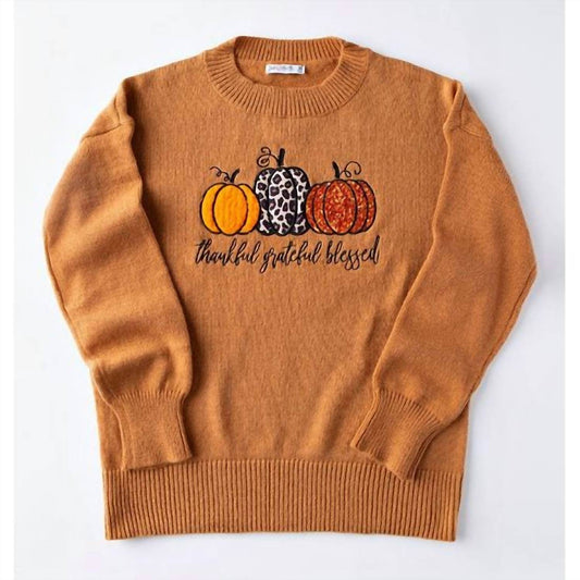Love in Faith - Women's Grateful Thankful Blessed Pumpkin Sweater - Rack Hunt -