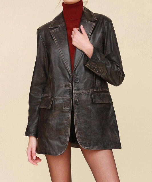 Genuine Leather Oversized Blazer