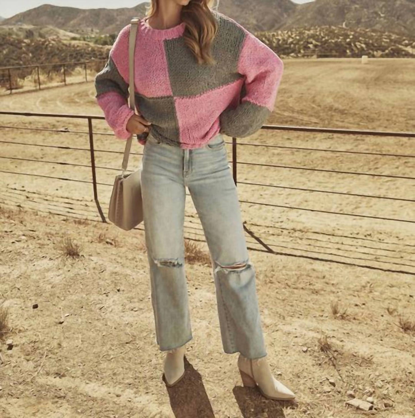 Bonfire Gleam Crochet Colorblock Sweater