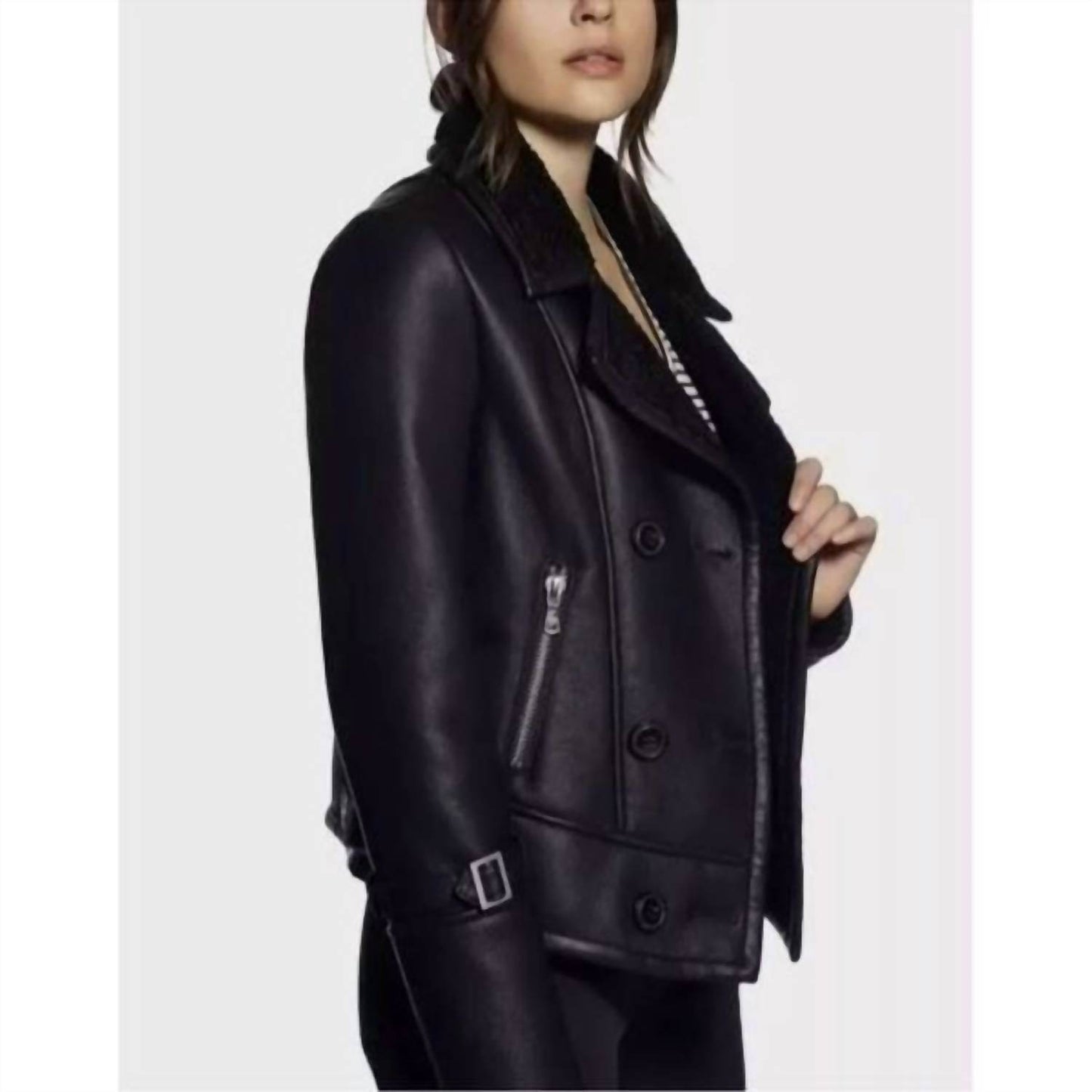 Avec Les Filles - Vegan Leather Moto Shearling Jacket - Rack Hunt -