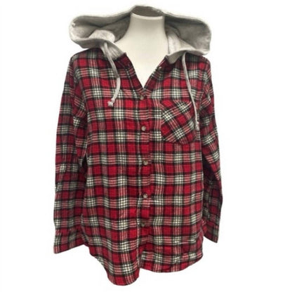 Women's Plaid Flannel Button Up Hoodie Set