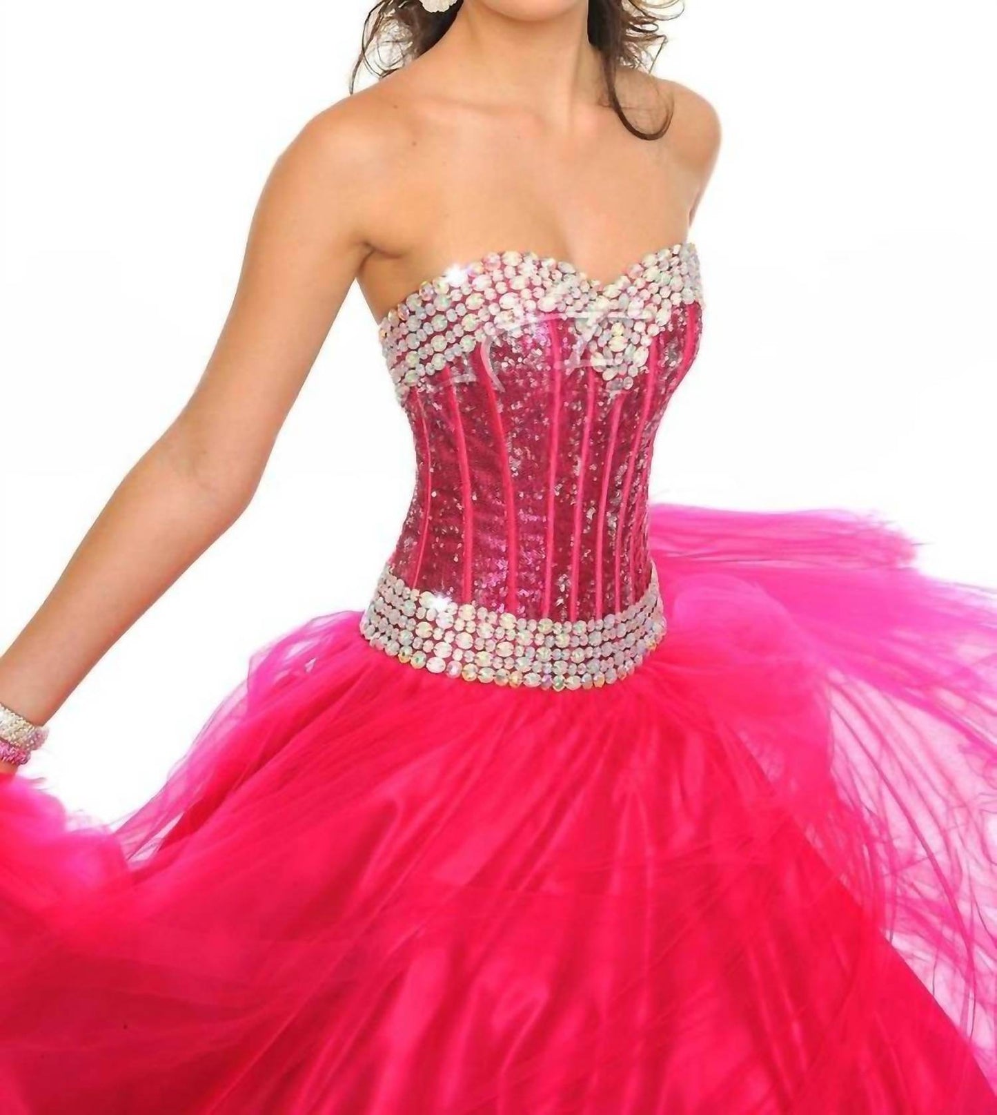 Precious Formals - Beaded Strapless Tulle Gown - Rack Hunt -