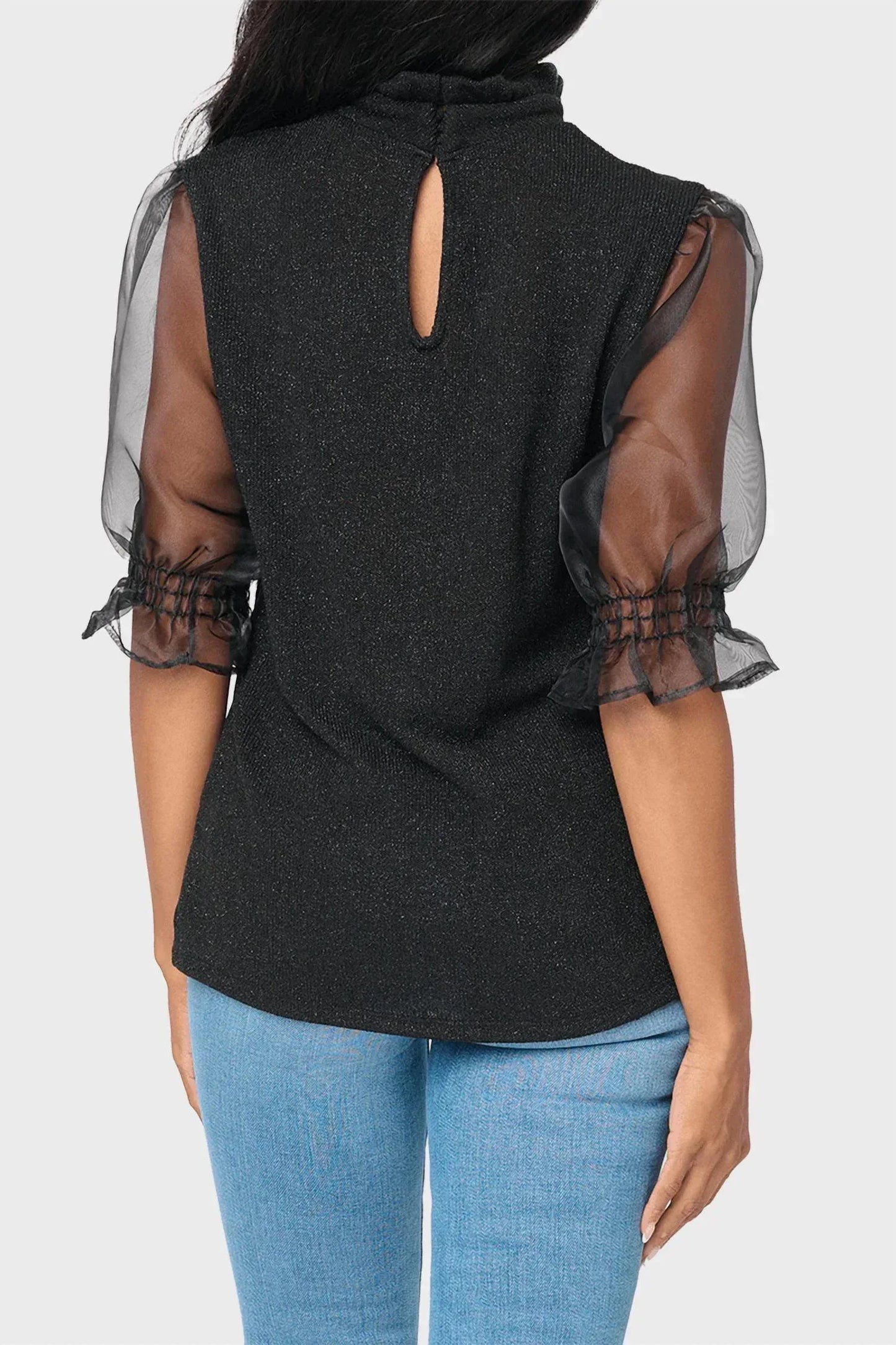 Gibsonlook - Feminine Ruffle Top with Organza Puff Elbow Sleeve - Rack Hunt