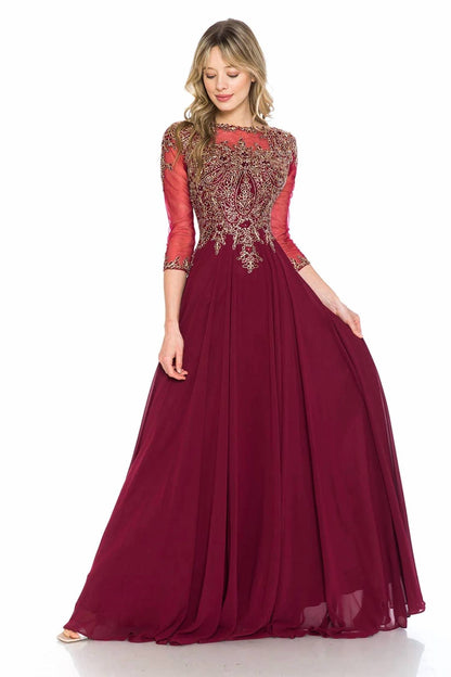 Mother Of The Bride 3/4 Sleeve Modest Evening Gown