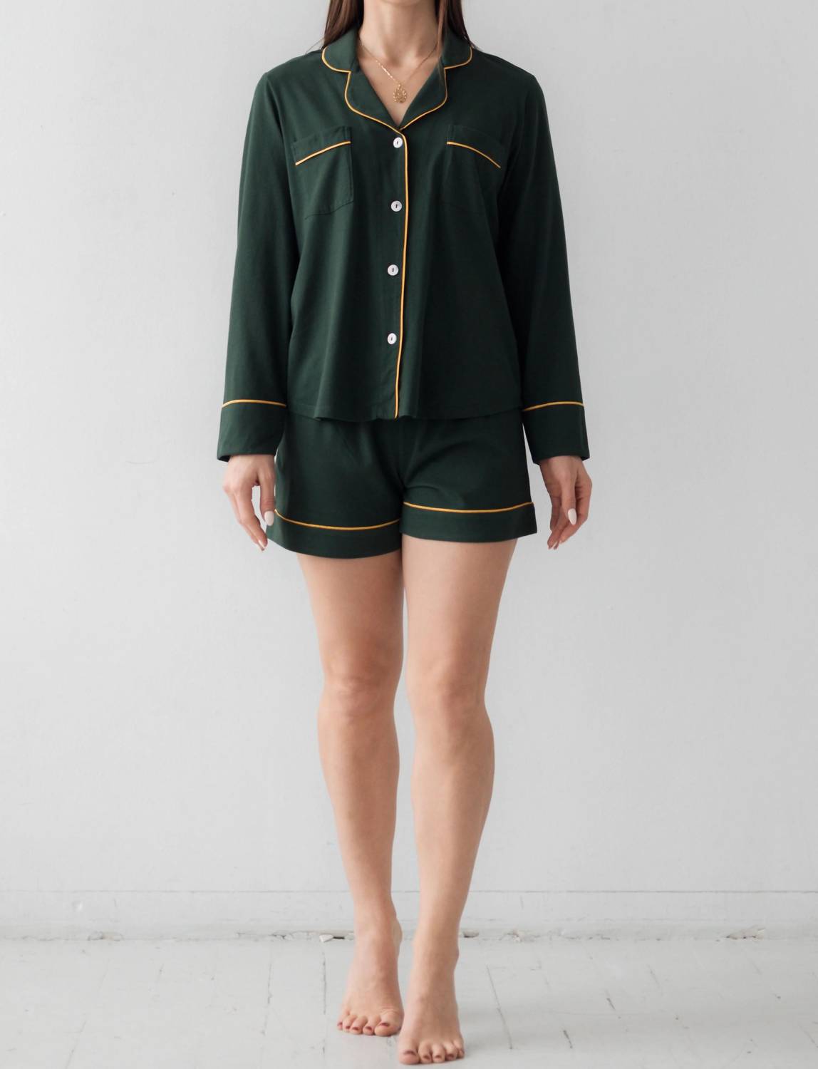 Luxury Brushed Pajama Set Long Sleeve And Shorts