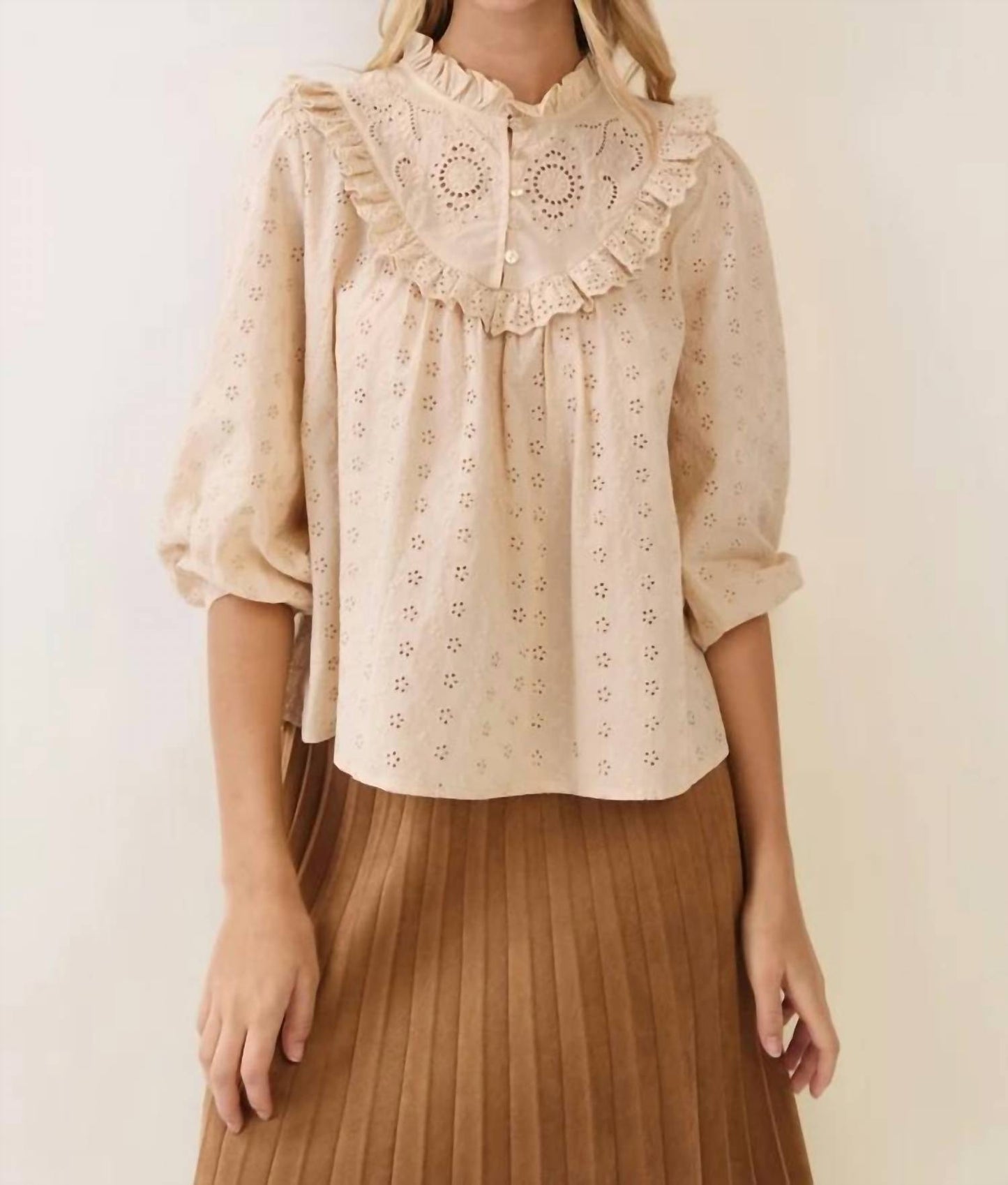 Carla Eyelet High Ruffle Blouse