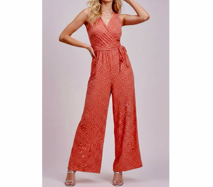 Polka Dot Wide Leg V-neck Jumpsuit