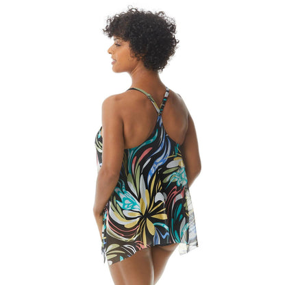 Current Mesh Layer Underwire Tankini Top