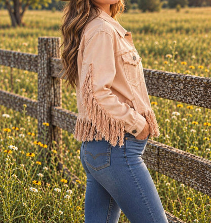Lightweight Denim Jacket With Fringe