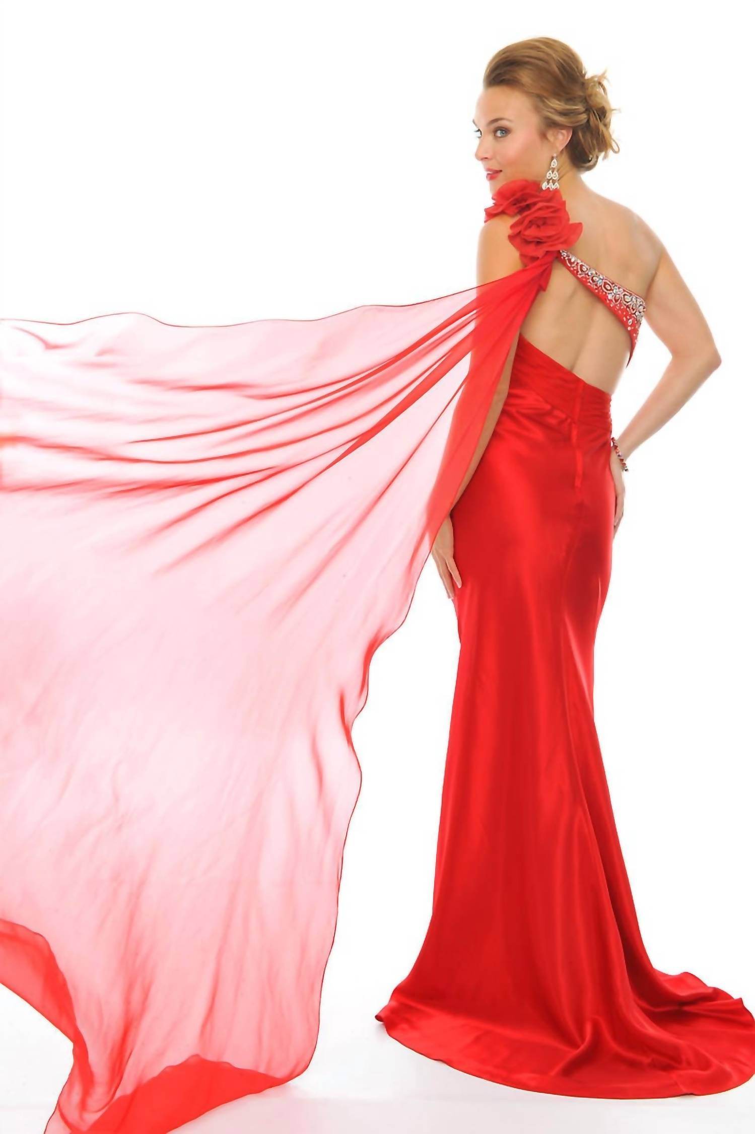 Precious Formals - One Shoulder Charmeuse Beaded Evening Gown - Rack Hunt -